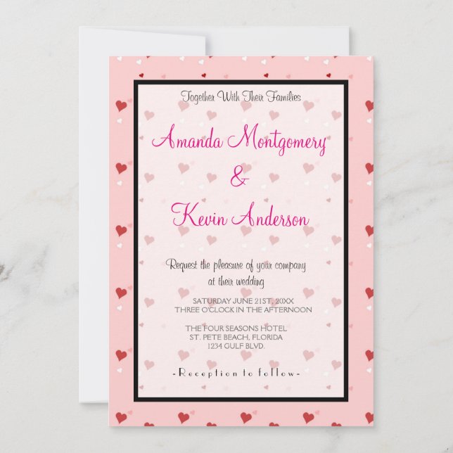 Whimsical Love Hearts Pattern Wedding Invitation (Back)