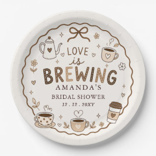 Whimsical Love is Brewing Coffee Bridal Shower Paper Plates