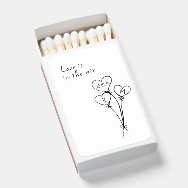 Whimsical "Love is in the Air" Custom Chic Wedding Matchboxes (Front Open)