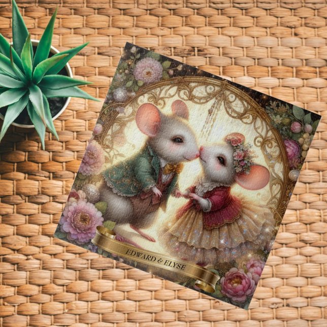 Whimsical Love Personalized Mouse Couple Wedding  Jigsaw Puzzle (Creator Uploaded)