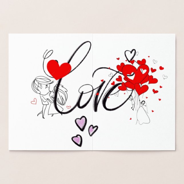 Whimsical Love Script | Bride & Groom Heart Shower Foil Card (Inside)