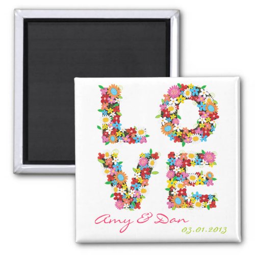 Whimsical LOVE Spring Flowers Bloom Save The Date Magnet