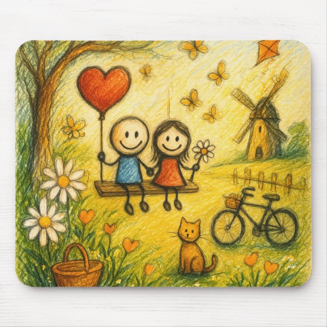 Whimsical Love Swing Garden Mouse Pad (Front)