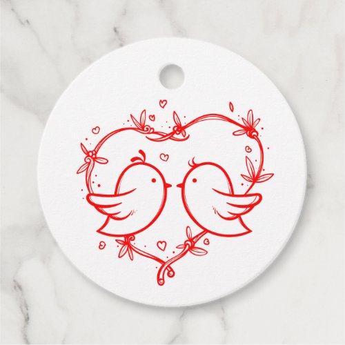 Whimsical Lovebirds Boho Red Heart Garden Wedding Favor Tags