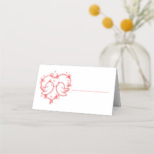 Whimsical Lovebirds Boho Red Heart Garden Wedding Place Card