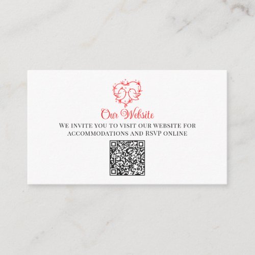 Whimsical Lovebirds Boho Red Heart Wedding Website Enclosure Card