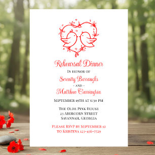 Whimsical Lovebirds Boho Red Love Heart Rehearsal Invitation