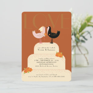 Whimsical Lovebirds Wedding Cake Couples Shower Invitation