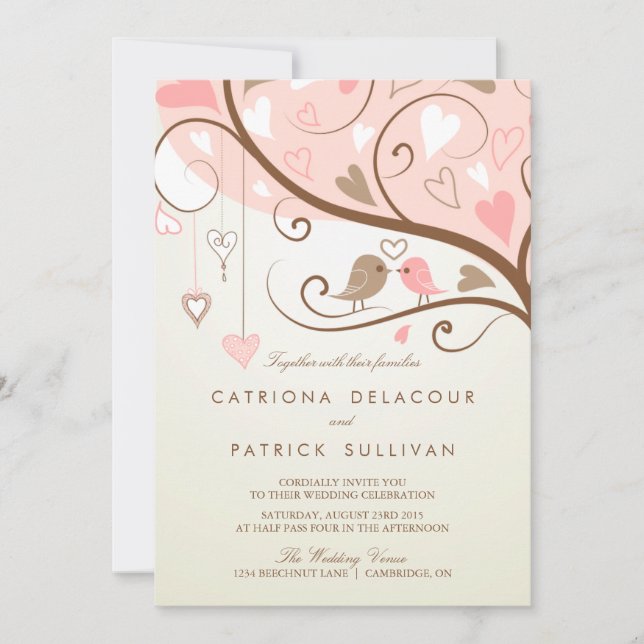 Whimsical Lovebirds Wedding Invitation (Front)