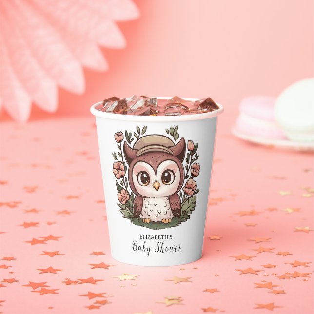 Whimsical Lovely Owl Baby Shower Paper Cups (Insitu)
