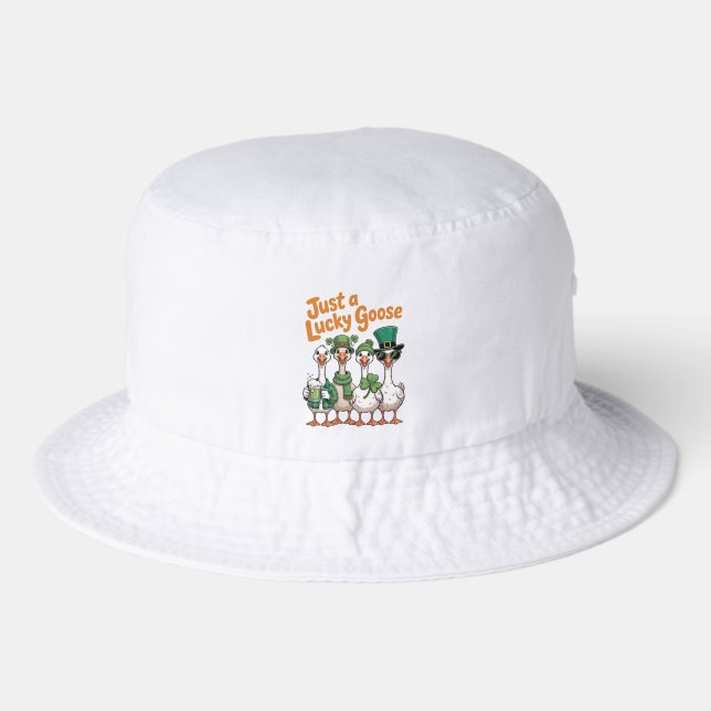 Whimsical Lucky Goose St. Patricks Day Bucket Hat (Front)