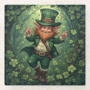 Whimsical Lucky-ish Leprechaun Lush Forest Nursery Glass Coaster