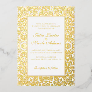 Whimsical Luxury Golden Floral Style Wedding Foil Invitation