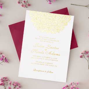 Whimsical Luxury Golden Floral Style Wedding Foil Invitation