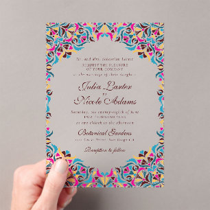 Whimsical Luxury Ivory Floral Style Border Wedding Acrylic Invitations
