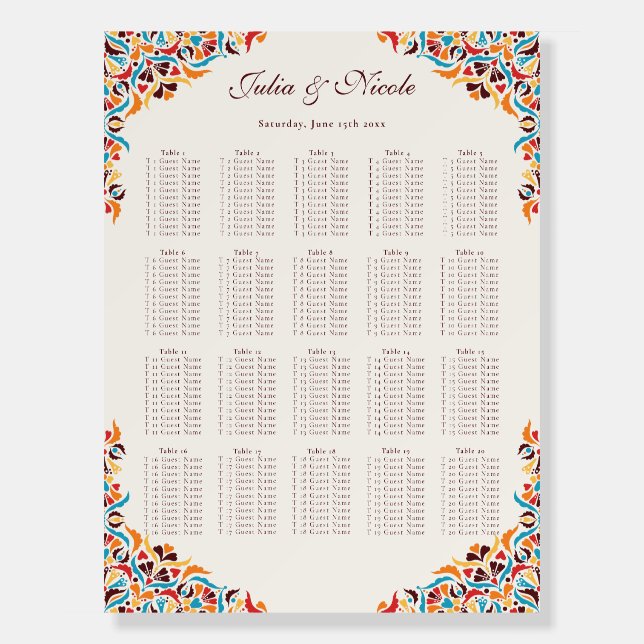 Whimsical Luxury Ivory Floral Style Border Wedding Foam Board (Front)