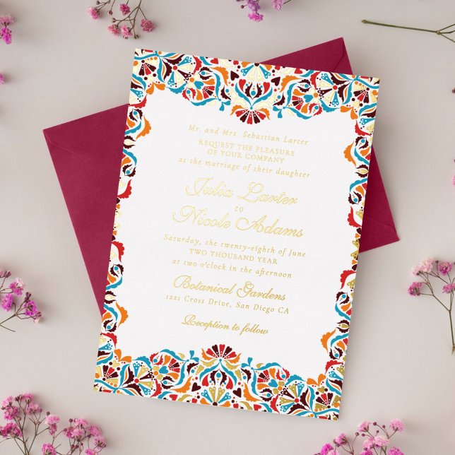 Whimsical Luxury Ivory Floral Style Border Wedding Foil Invitation (Creator Uploaded)