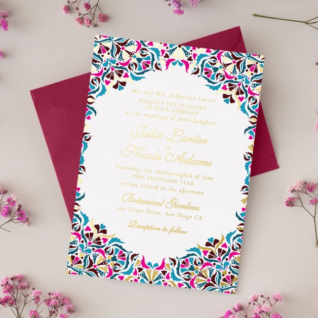 Whimsical Luxury Ivory Floral Style Border Wedding Foil Invitation (Creator Uploaded)