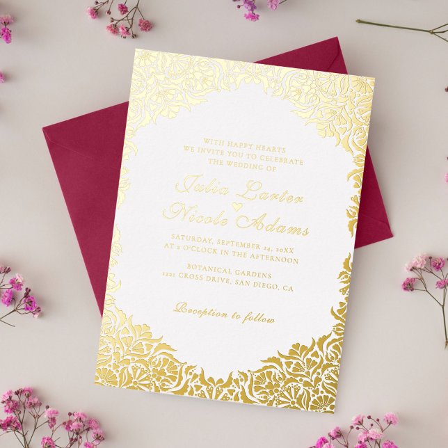 Whimsical Luxury Ivory Floral Style Border Wedding Foil Invitation (Creator Uploaded)
