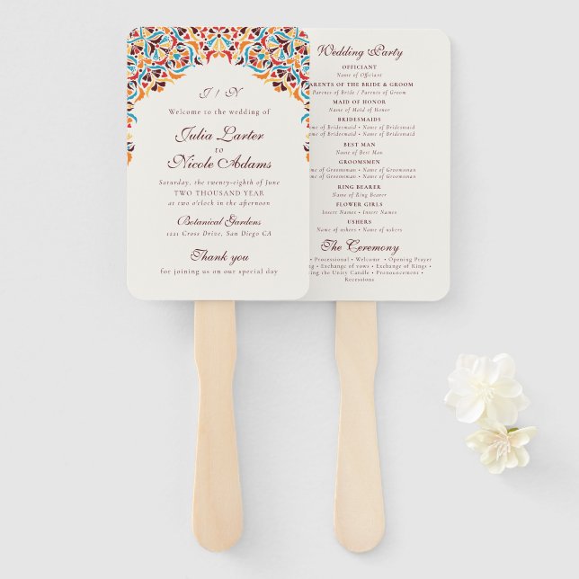 Whimsical Luxury Ivory Floral Style Border Wedding Hand Fan (Front and Back)