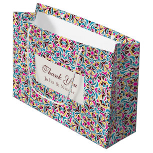Whimsical Luxury Ivory Floral Style Border Wedding Large Gift Bag