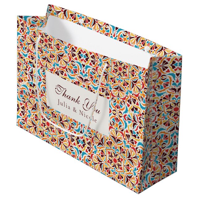 Whimsical Luxury Ivory Floral Style Border Wedding Large Gift Bag (Front Angled)