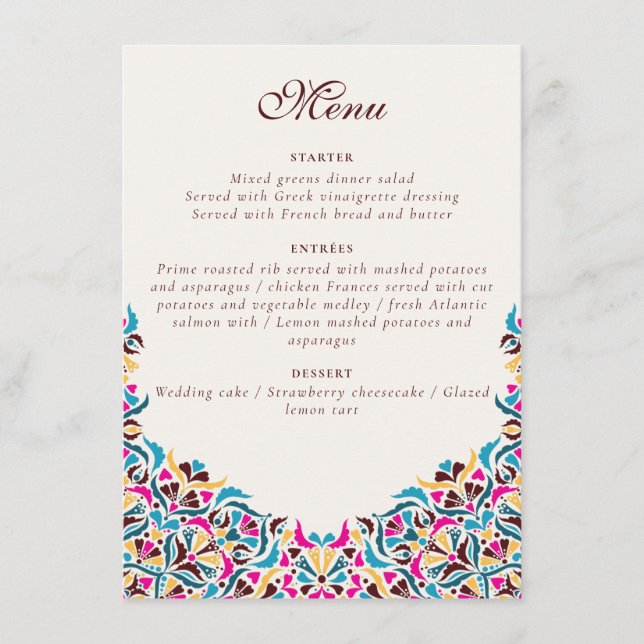 Whimsical Luxury Ivory Floral Style Border Wedding Menu (Front)