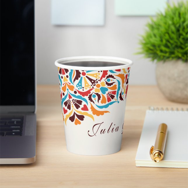 Whimsical Luxury Ivory Floral Style Border Wedding Paper Cups (Insitu)