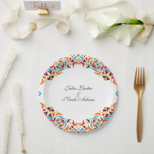 Whimsical Luxury Ivory Floral Style Border Wedding Paper Plates