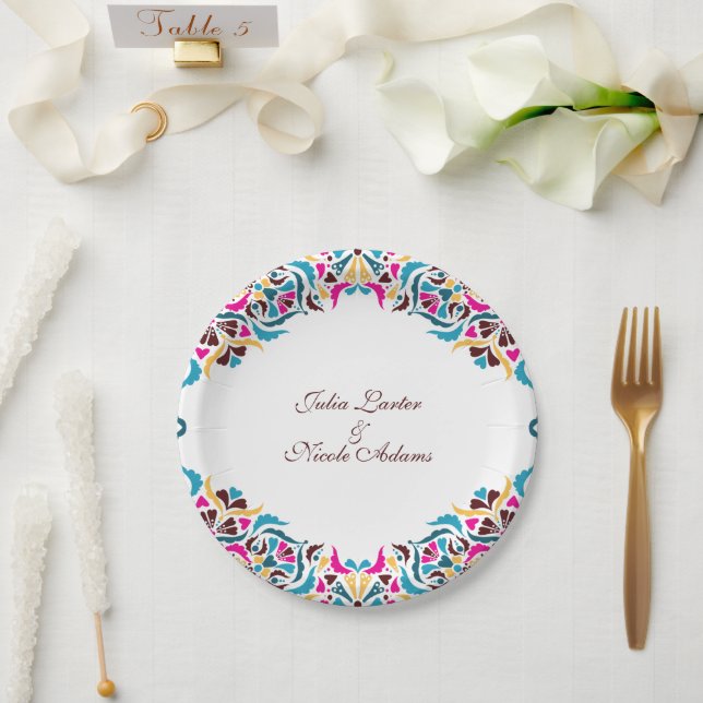 Whimsical Luxury Ivory Floral Style Border Wedding Paper Plates (Wedding)