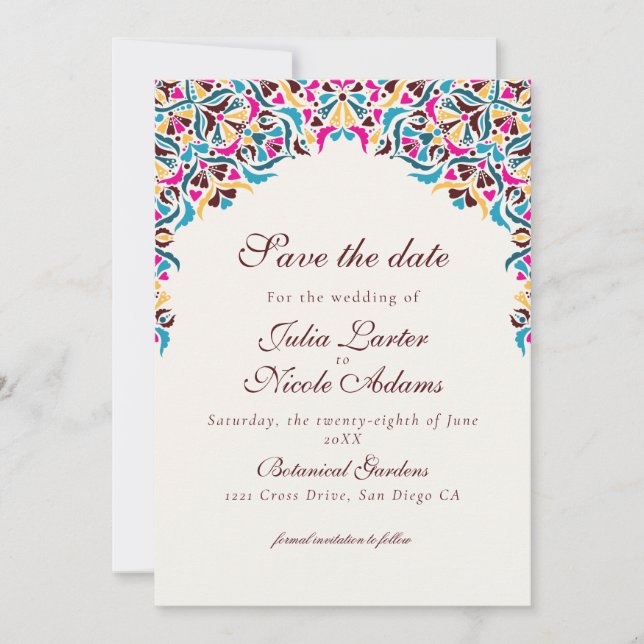 Whimsical Luxury Ivory Floral Style Border Wedding Save The Date (Front)