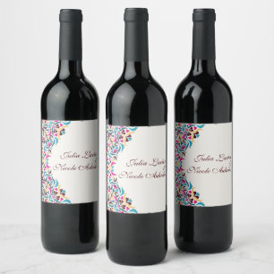 Whimsical Luxury Ivory Floral Style Border Wedding Wine Label
