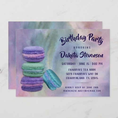 Whimsical Macarons  French Sweets Pastel Birthday Invitation