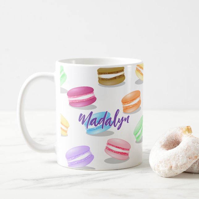whimsical macarons pattern personalized coffee mug (With Donut)
