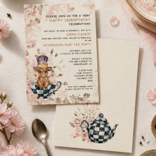 Whimsical Mad Hatter Highland Cow 1st Birthday Invitation
