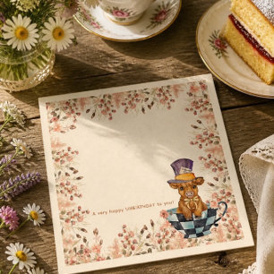 Whimsical Mad Hatter Highland Cow Tea Party Napkins