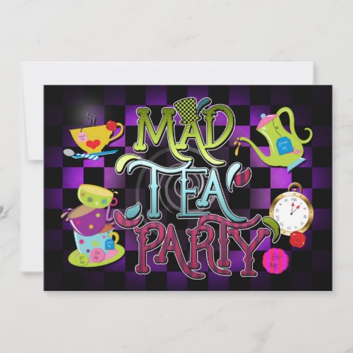Whimsical MAD TEA PARTY Birthday Party Invitation