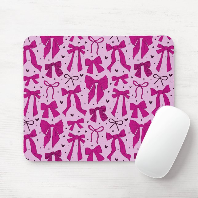 Whimsical Magenta Bows Pattern Mouse Pad (With Mouse)