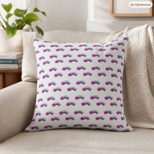 Whimsical Magenta Shooting Star Colorful Rainbow Throw Pillow