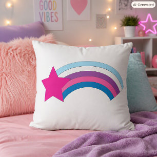 Whimsical Magenta Shooting Star Rainbow Throw Pillow