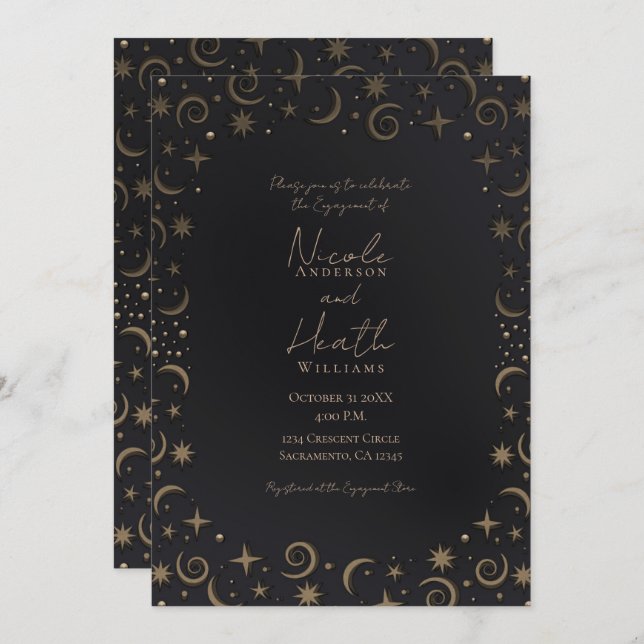Whimsical Magic Celestial Swirls Night Engagement Invitation (Front/Back)
