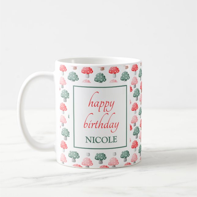 Whimsical Magic Cute Colorful Mushroom Birthday Coffee Mug (Left)