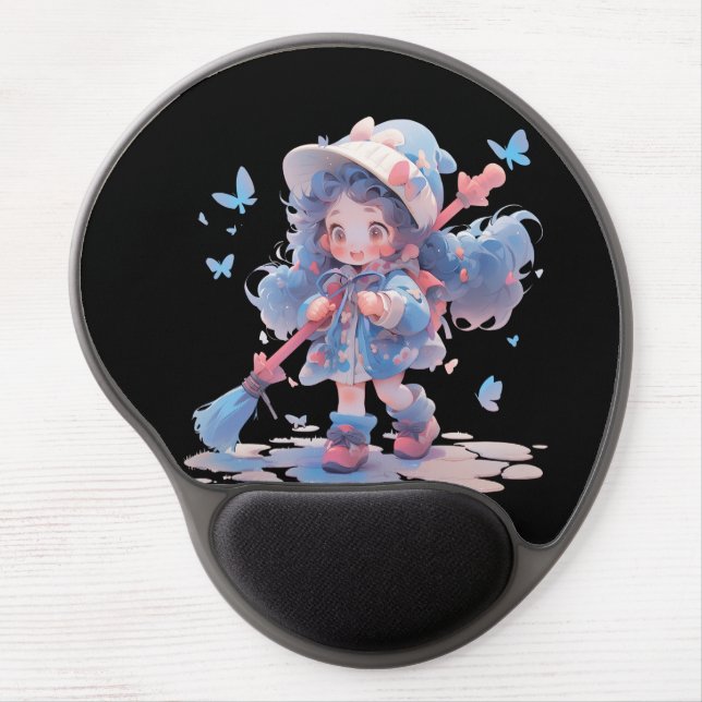 Whimsical Magic Girl – Cute Fantasy Adventure Art Gel Mouse Pad (Front)