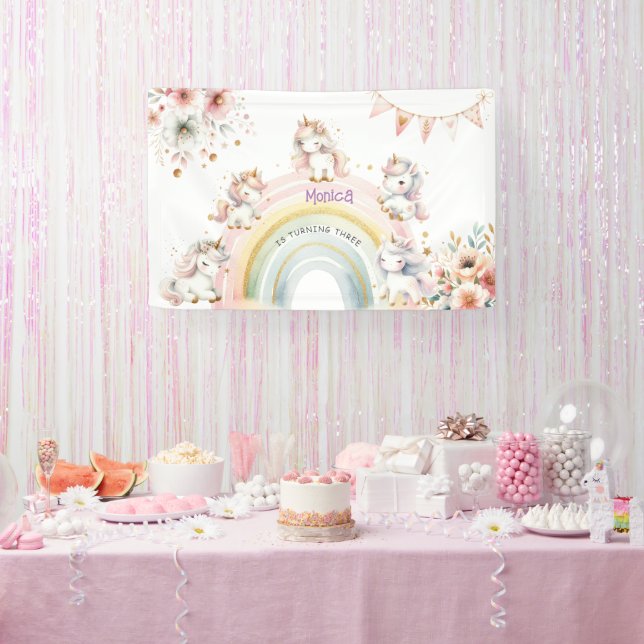 Whimsical magic pastel unicorn kids birthday banner (Party)
