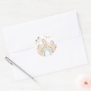 Whimsical magic pastel unicorn kids birthday classic round sticker