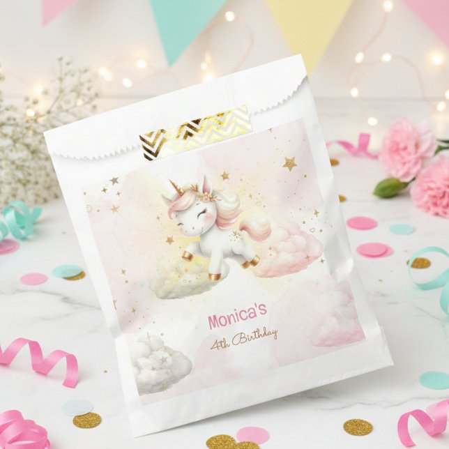 Whimsical magic pastel unicorn kids birthday favor bag (Creator Uploaded)