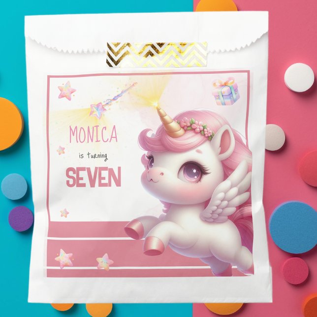 Whimsical magic pastel unicorn kids birthday favor bag (Creator Uploaded)