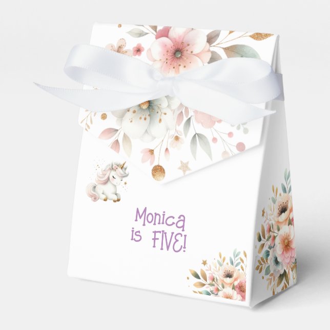 Whimsical magic pastel unicorn kids birthday favor boxes (Front Side)