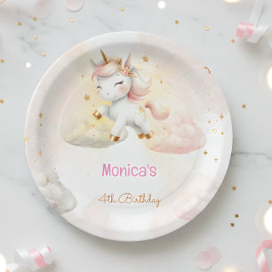 Whimsical magic pastel unicorn kids birthday paper plates