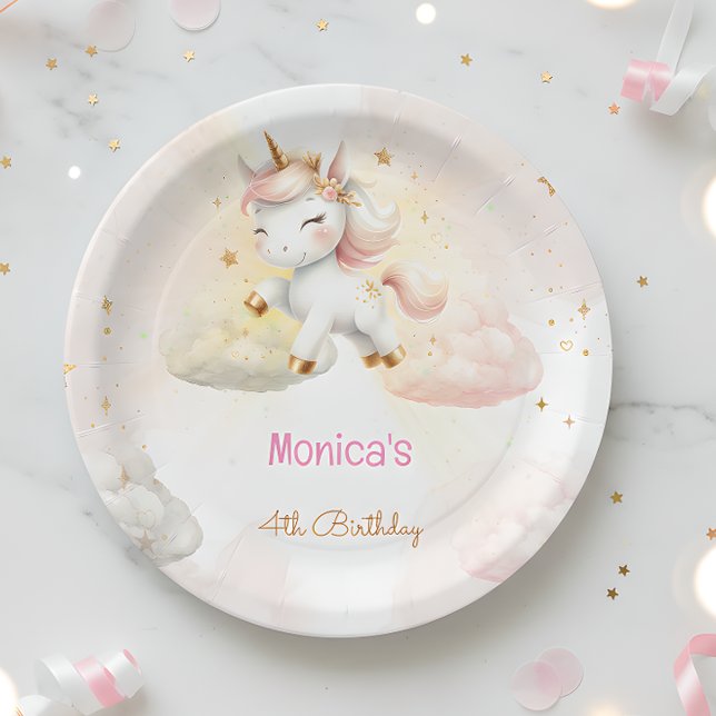 Whimsical magic pastel unicorn kids birthday paper plates (Creator Uploaded)